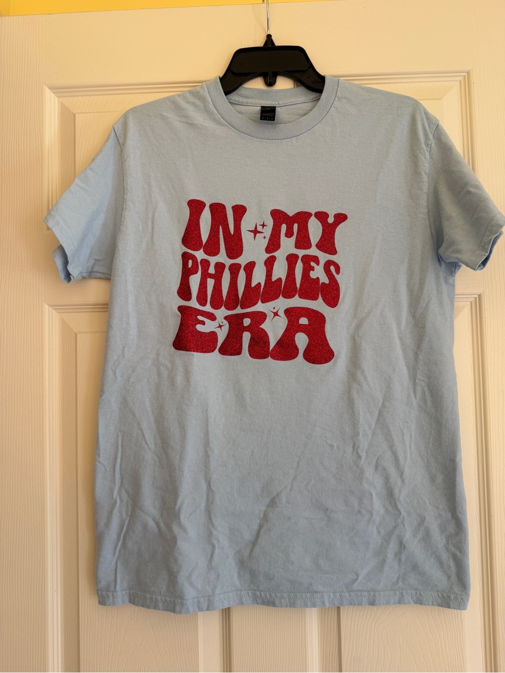 Gildan Light Blue Tee with Red "In My Phillies Era" Graphic